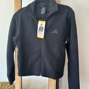 Adidas Black Sherpa Fleece Full Zip Jacket, Small, Women’s